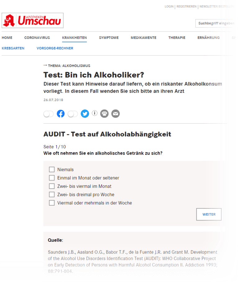 Alkoholismus: Typen, Tests, Therapien
