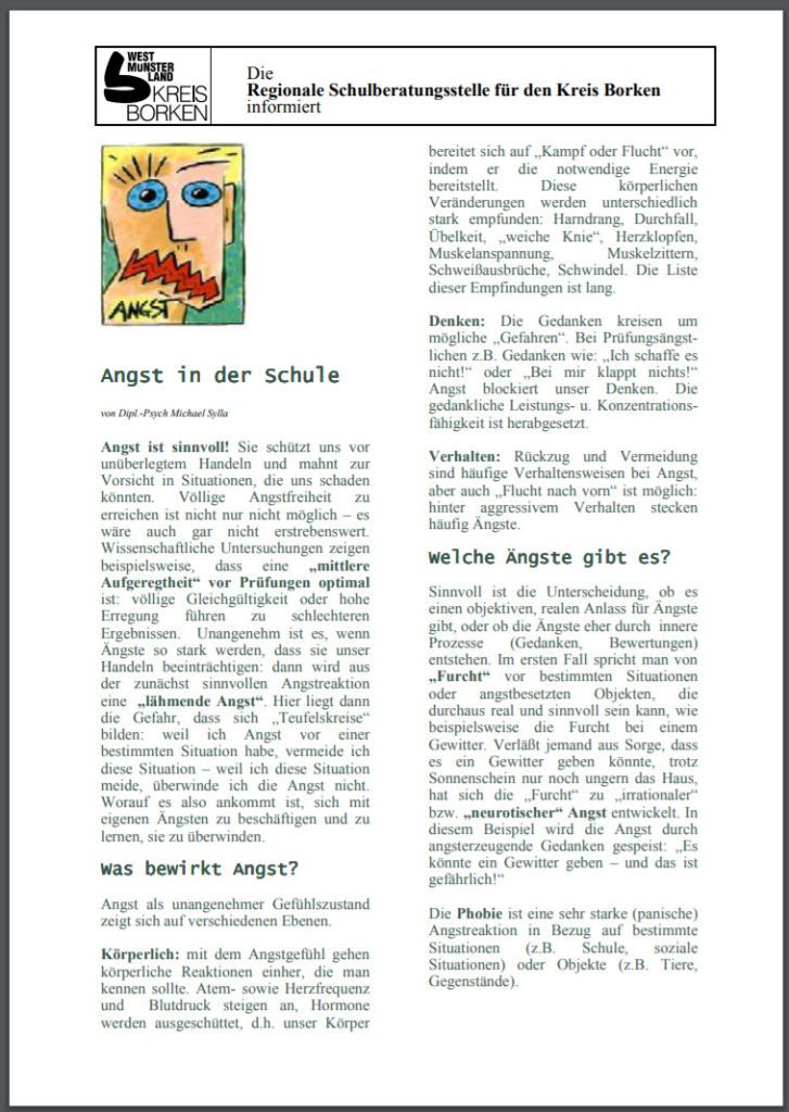 Angst in der Schule - INFO-PDF der Schulberatungsstelle Borken (https://www.schulpsychologie.de/wws/bin/1306442-1307978-1-angst_info.pdf)