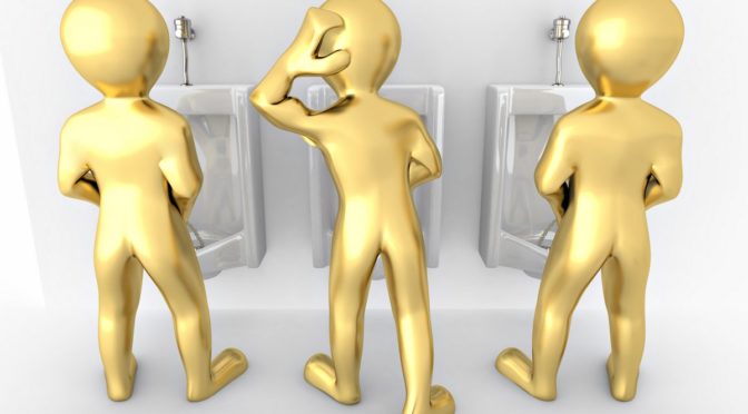 Angst Wasser zu lassen am öffentlichen Pissoir / in öffentlichen Toiletten (auch: Paruresis, Pinkelstörung, Pisshemmung, schüchterne Blase) (© Maksym Yemelyanov / Fotolia / Fotolia)