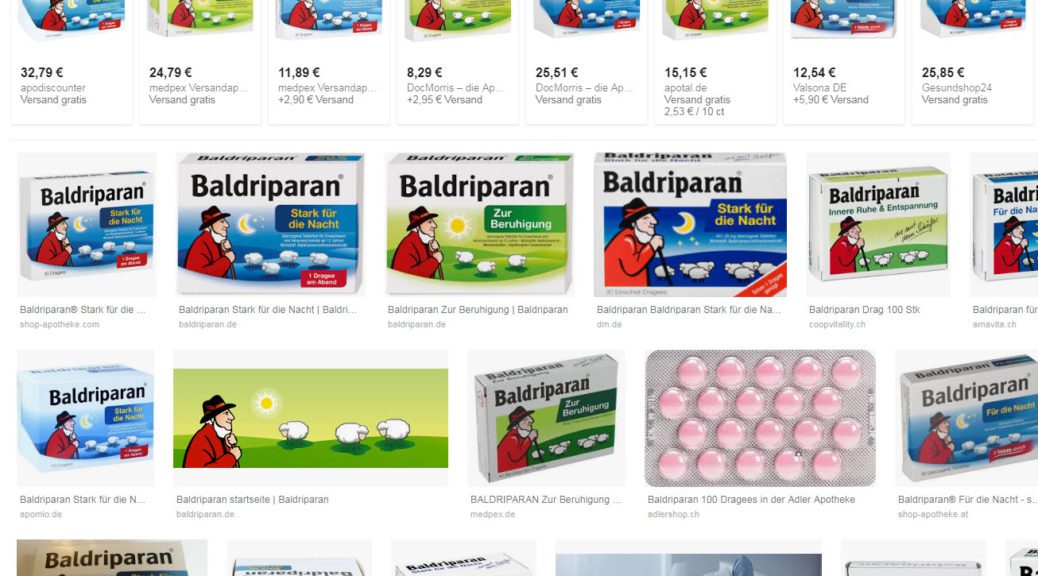 Baldriparan Tabletten für die Nacht | Wirkung, Nebenwirkungen (Screenshot Google Bildersuche am 01.02.2019)