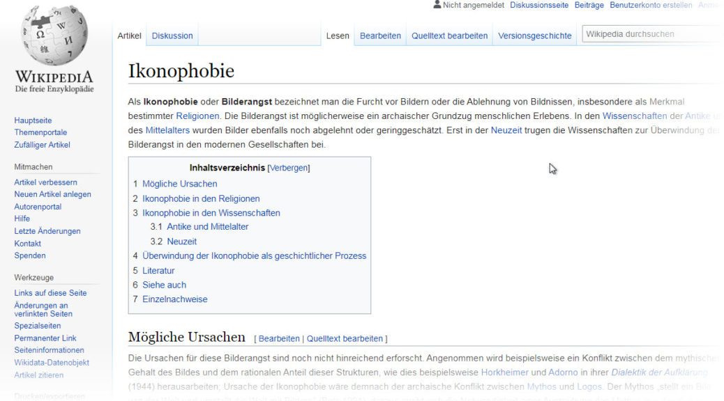 Bilderangst / Ikonophobie erläutert in der Wiki (https://de.wikipedia.org/wiki/Ikonophobie)