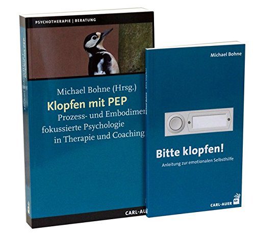 Buch-Paket zu PEP: „Klopfen mit PEP“ vermittelt Therapeuten, Ärzten und Coachs die Grundlagen der Prozess- und Embodimentfokussierten Psychologie (PEP) und illustriert ihren Einsatz bei psychosomatischen Erkrankungen, Traumata, Ängsten und beruflichen Problemen. - „Bitte Klopfen!“ ist die praktische Anleitung für Klienten und Patienten, die sie darin unterstützt, belastende und einschränkende Gefühle zu überwinden und neue Energie zu gewinnen." (Amazon)