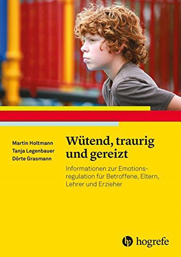 Wütend, traurig und gereizt: Informationen zur Emotionsregulation für Betroffene, Eltern, Lehrer und Erzieher (Ratgeber Kinder- und Jugendpsychotherapie) - Beschreibung: "Wenn Kinder und Jugendliche über einen längeren Zeitraum hinweg durch extreme Stimmungsschwankungen oder plötzliche, unvorhersehbare Stimmungswechsel auffallen, sie schnell reizbar, traurig oder frustriert sind und sie häufig Wutanfälle oder ein hitziges Temperament haben, leiden sie möglicherweise unter einer Störung der Emotionsregulation. Dies kann für die Kinder und Jugendlichen selbst und auch für ihr soziales Umfeld sehr belastend sein. Der Ratgeber zeigt auf, woran man Störungen der Emotionsregulation erkennen kann und wie sie sich von entwicklungstypischen Verhaltensweisen und anderen psychischen Störungen abgrenzen lassen. Er gibt Eltern, Erziehern und Lehrkräften zahlreiche Hinweise zum Umgang mit den Schwierigkeiten in Familie und Schule an die Hand. Der Ratgeber vermittelt ihnen Strategien, wie sie betroffene Kinder und Jugendliche begleiten und unterstützen können. Kinder und Jugendliche erhalten konkrete Tipps dazu, wie sie ihre starken Stimmungsschwankungen in den Griff bekommen und ihre eigenen Gefühle besser kontrollieren können." (Amazon)