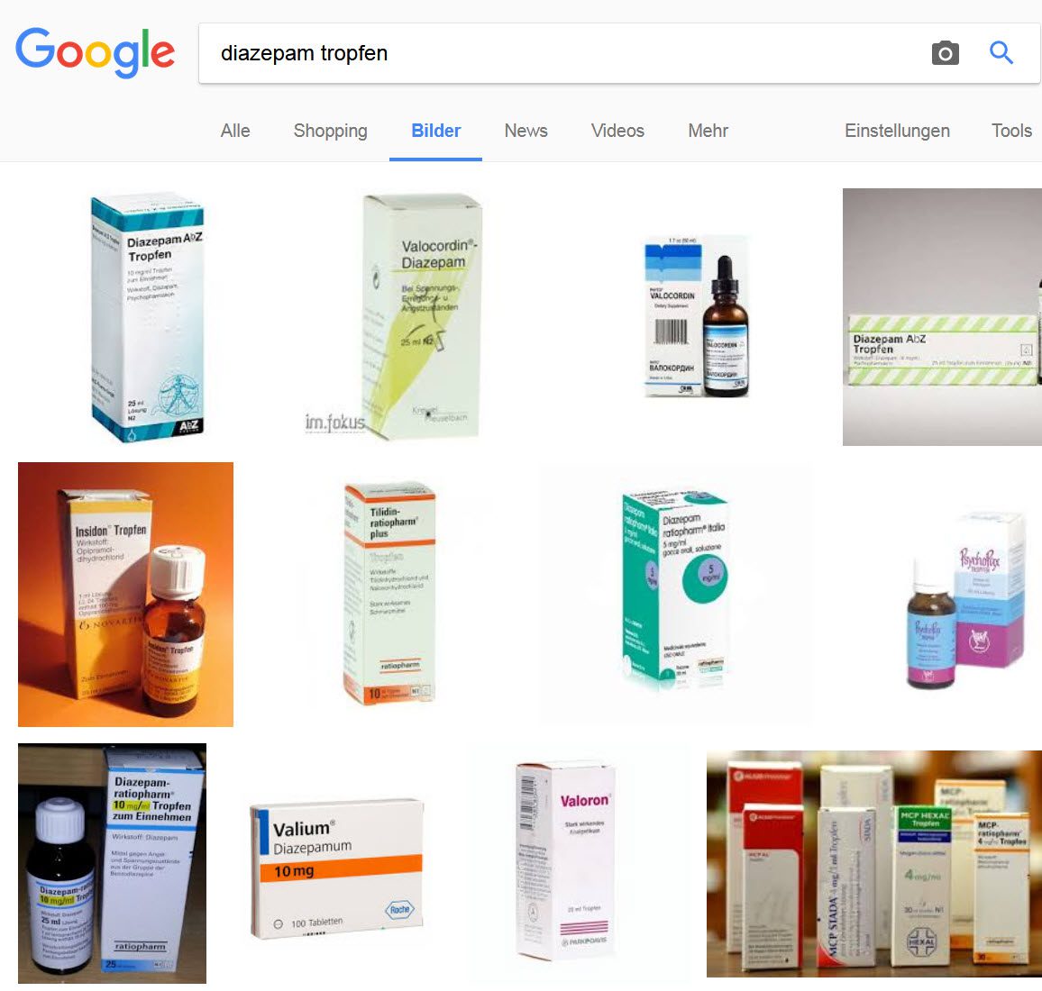 Diazepam Tropfen - Ein Blick in die Google-Bildersuche zeigt, wie viele unterschiedliche Pharmahersteller das Benzodiazepin in Form von Tropfen wie auch in Form von Zäpfchen / Tabletten im Angebot haben - lässt sich mit der Abhängigkeit gutes Geld verdienen?