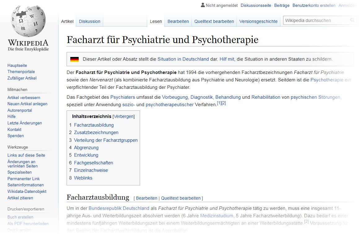 Wiki: Facharzt für Psychiatrie und Psychotherapie - Berufsbild und Titel erklärt in der Wikipedia