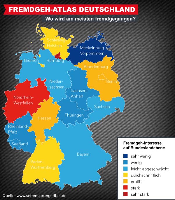 Der Fremdgeh-Atlas: Wo wird am meisten fremdgegangen? - In Hamburg und in NRW (Quelle: seitensprung-fibel.de)