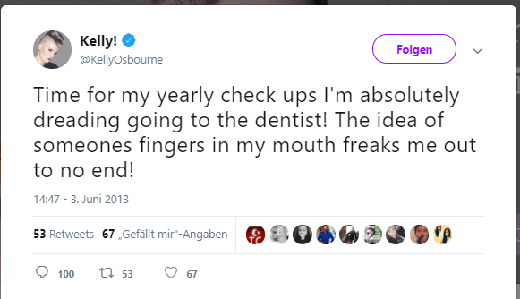 Kelly Osbourne auf Twitter zu Zahnarztangst / Zahnarztphobie / Angst vor Zahnarzt