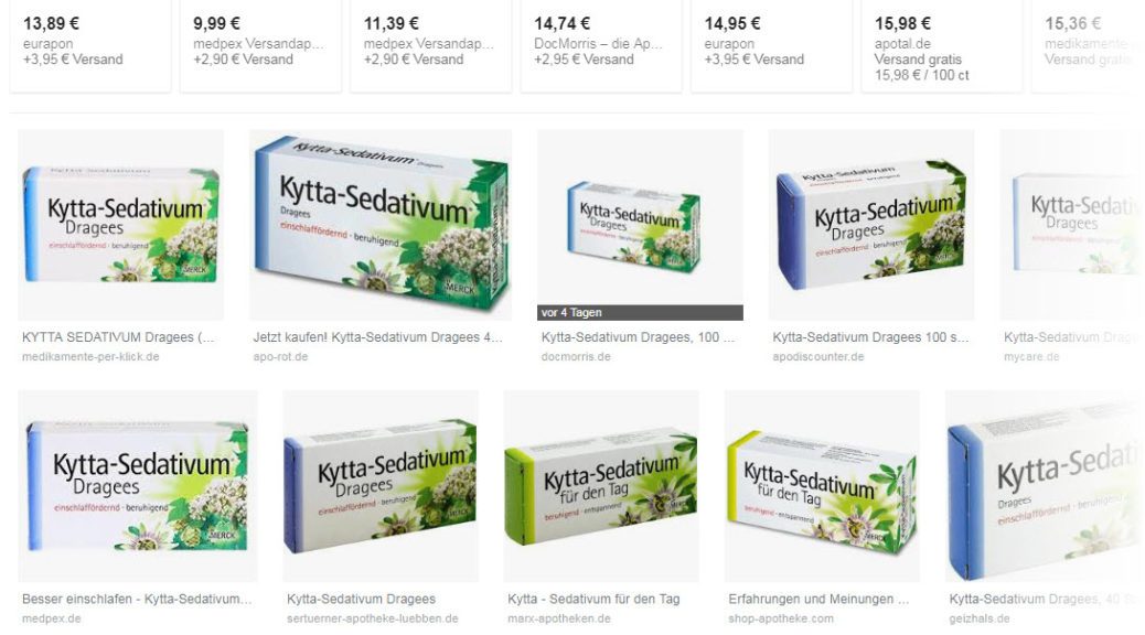 Kytta Sedativum für den Tag // Dragees Packungen - Screenshot Google Bildersuche