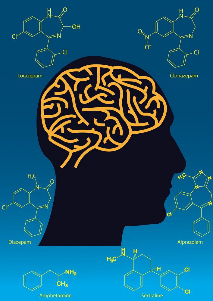 Lorazepam Medikamente haben ähnlich wie andere Psychopharmaka (Benzodiazepine) eine weitreichende Wirkung auf den Botenstoffwechsel im Gehirn und damit verbundene Nebenwirkungen (© meletver / Fotolia)