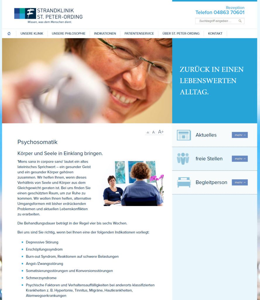 Psychosomatische Klinik Nordsee - Strandklinik St. Peter-Ording (Screenshot strandklinik-st-peter-ording.de am 28.09.2018)