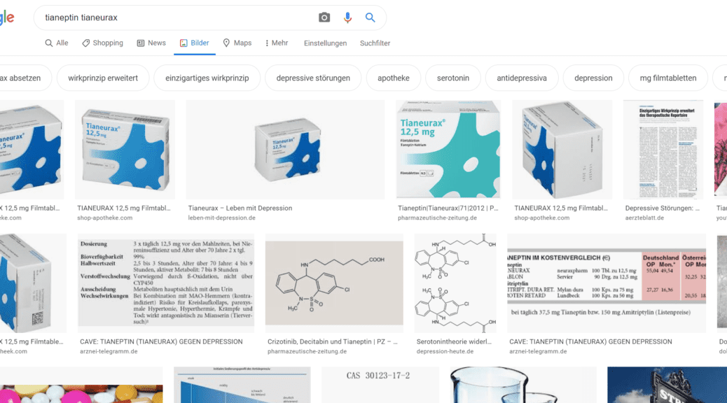 Tianeptin / Tianeurax - Google Bildersuche (Screenshot 14.05.2020)