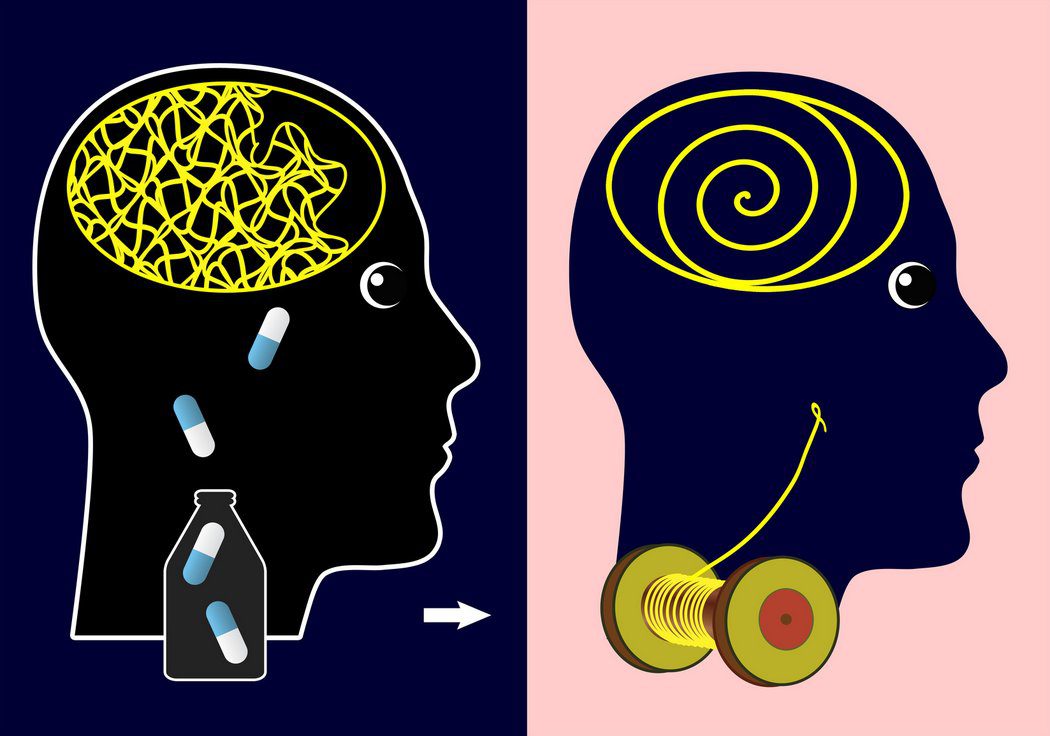 Psychopharmaka wie das Antidepressivum Trimipramin sollen helfen, das Denken und Fühlen von psychisch erkrankten Menschen wieder ins Lot zu rücken. Entsprechende Präparate gibt es als Tropfen und Tabletten in unterschiedlicher Dosierung (© Sangoiri / stock.adobe.com)