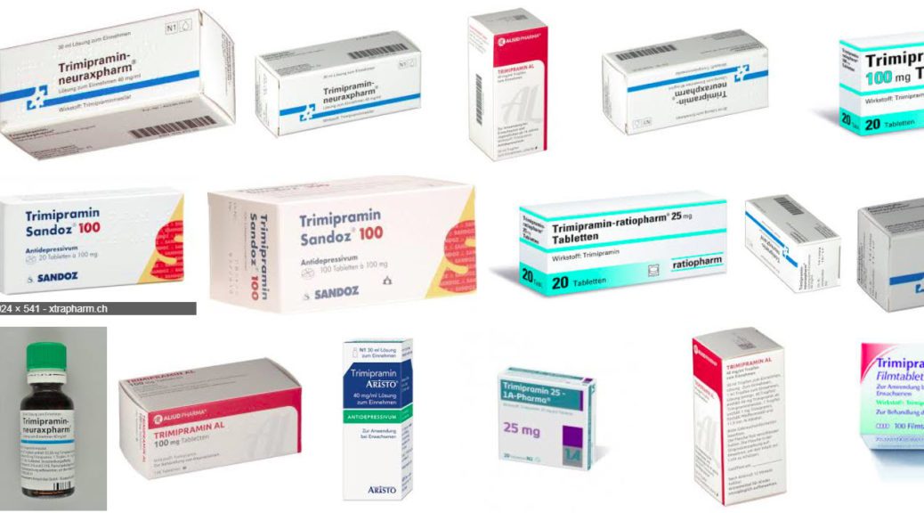 Trimipramin Tabletten und Tropfen - Bilder von Präparaten von Neuraxpharm, Sandoz, Ratiopharm und mehr (Screenshot Google Bildersuche)
