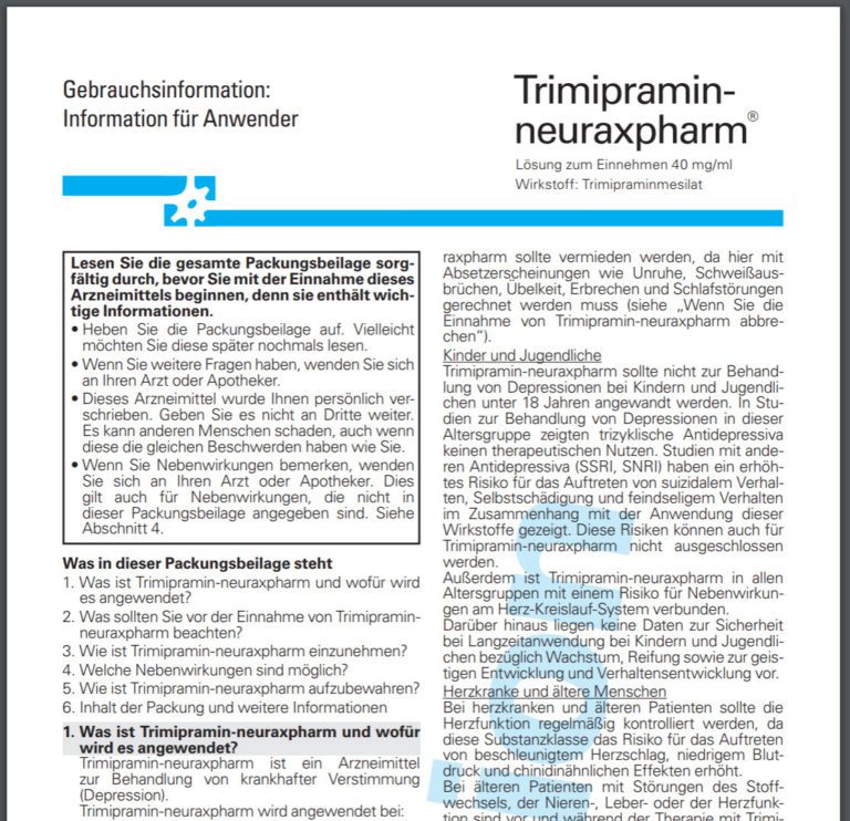 Trimipramin (Antidepressivum) ausführlich beleuchtet